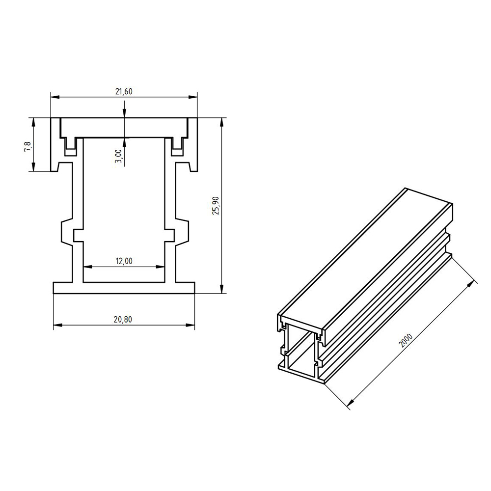 Профиль врезной алюминиевый lc lpv 3250 2 anod