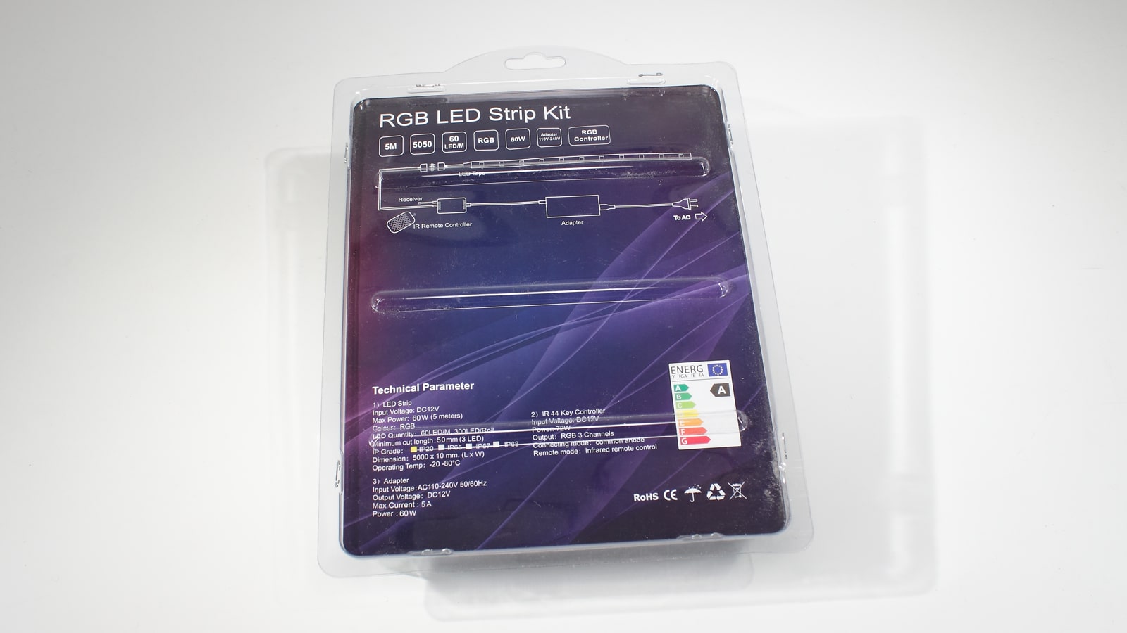 Комплект светодиодной ленты RGB 5050 60led с контроллером IR и блоком питания B20