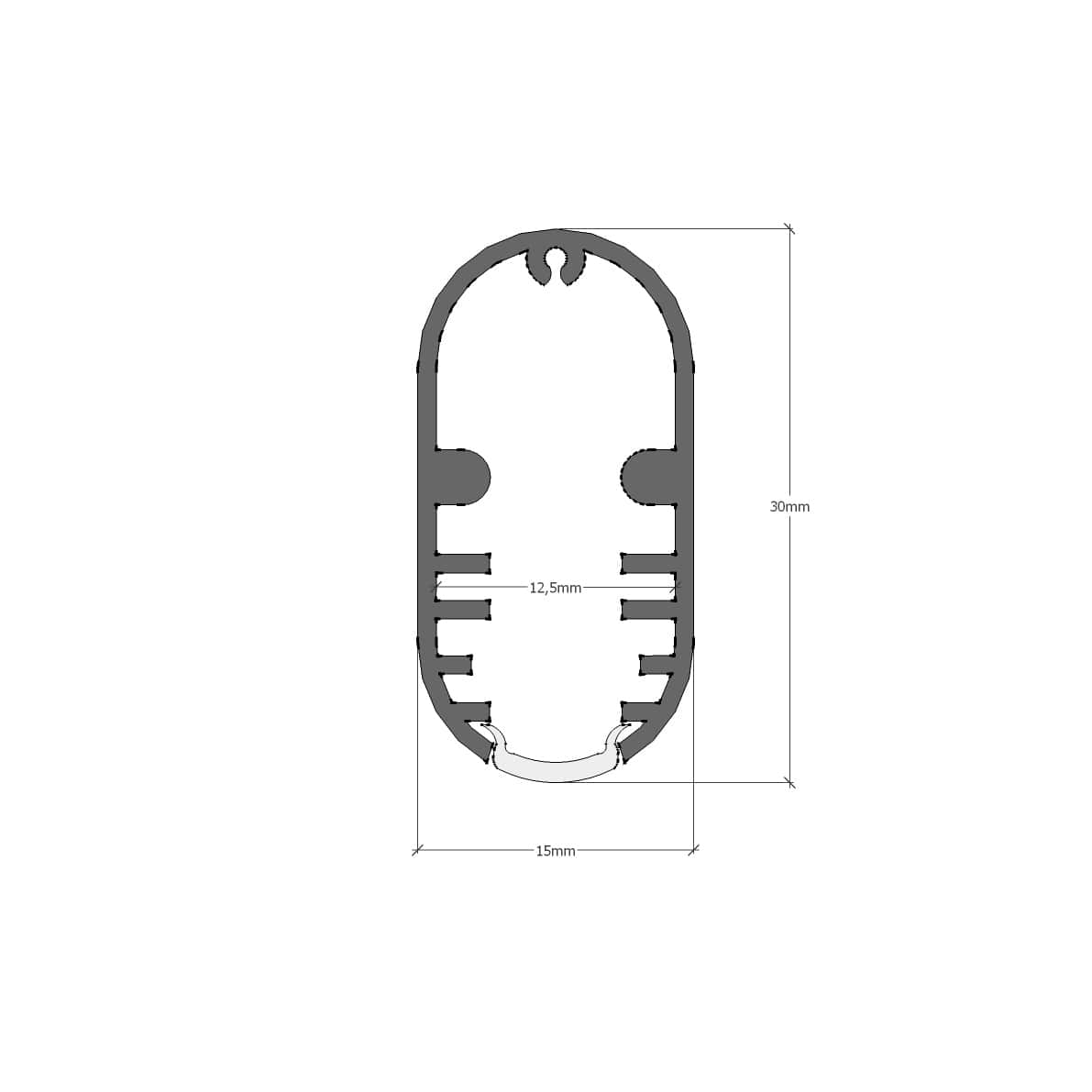 Алюминиевый профиль Алюминиевый профиль штанга гардеробный 705 (2000х30х15мм с рассеивателем)