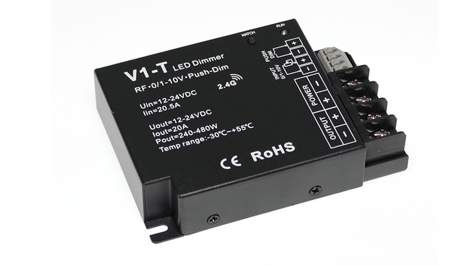 Диммер V1-T IC5 RF/0-10V/Push Dim (12/24V, 1ch x 20A, 1ch x 240/480W)