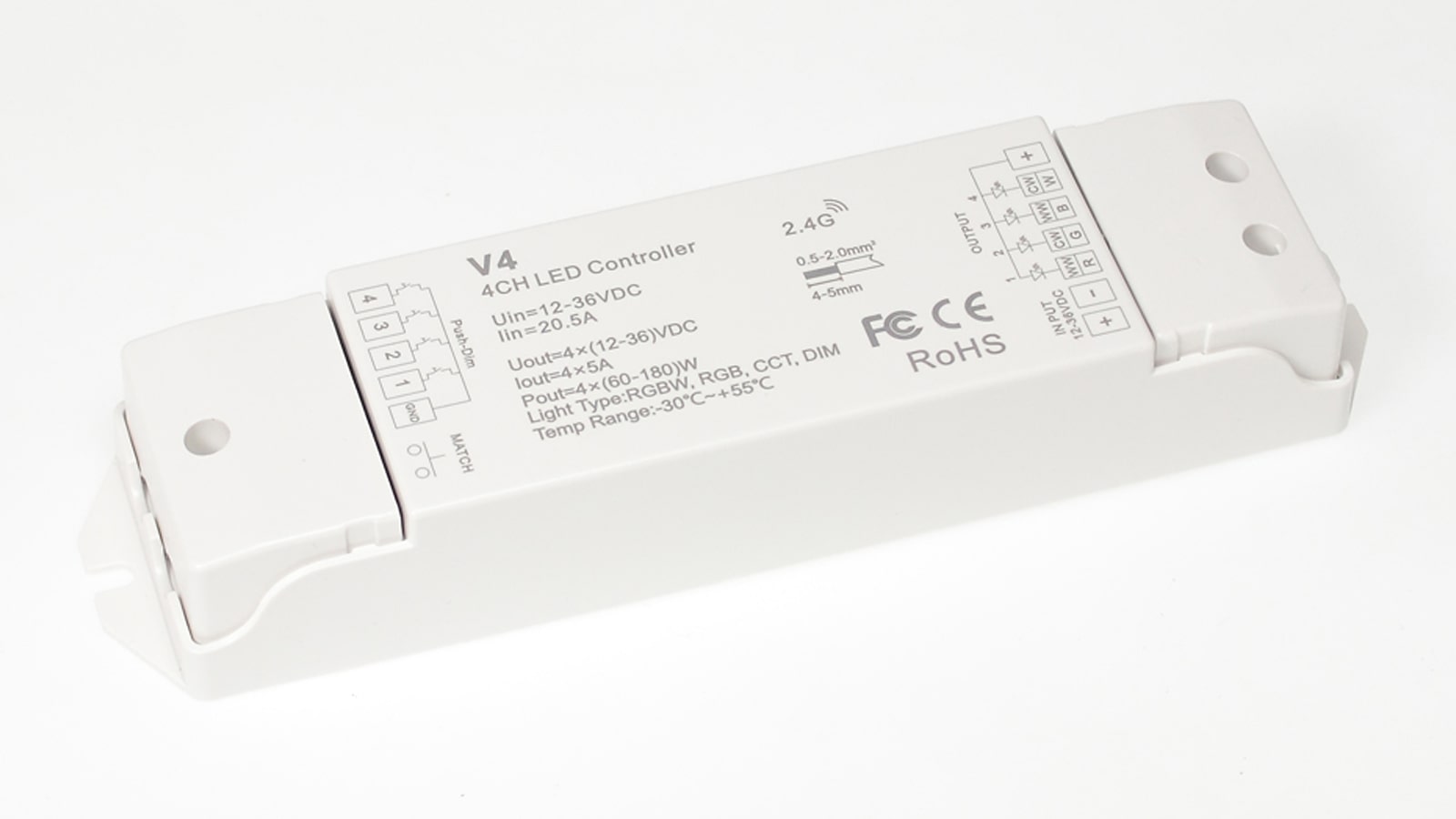 Контроллер V4 IC52 RGBW/RGB/CCT/DIM (12-36V, 4ch x 5A, 240/480/720W)