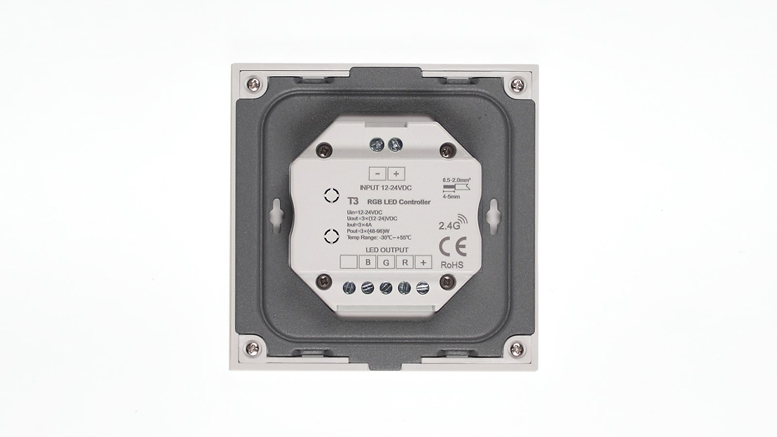 Сенсорная панель T3 White IC45 (12-24V, 3x4A, 3x(48-96), RGB, RF 2.4GHz)